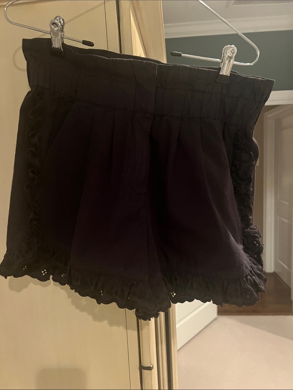 Sea New York Black High-Waist Ruffle Hem Shorts